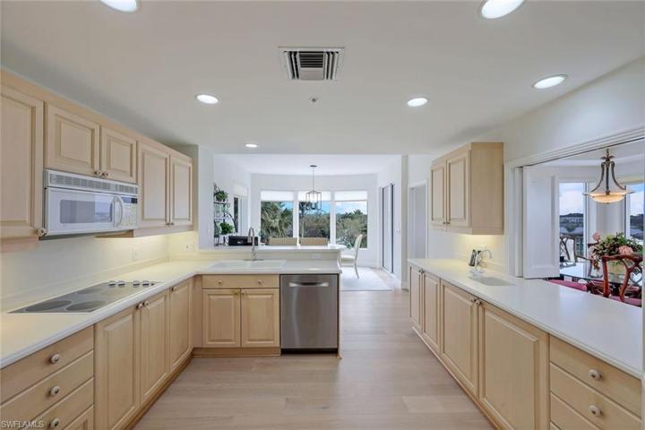 Kitchen open to the dining and living area.