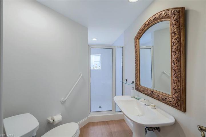 Guest bathroom with walk in shower.