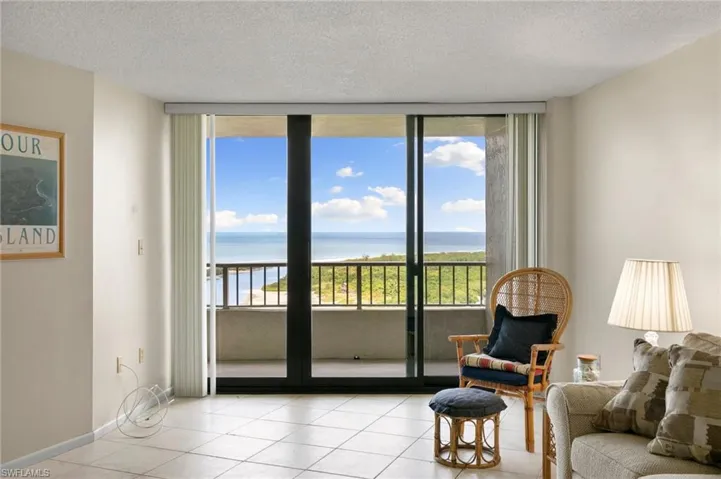 Living room with gulf view and balcony