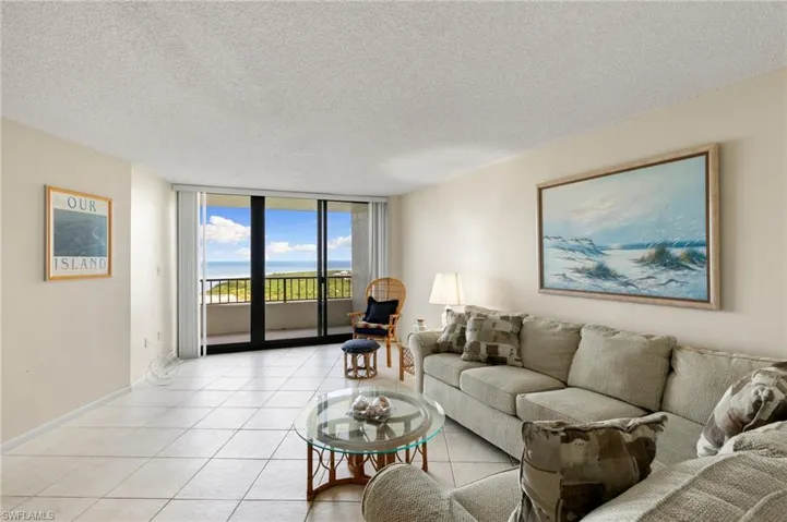 Living room with gulf view and balcony