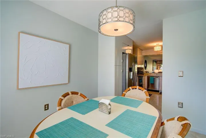 View of tiled dining room