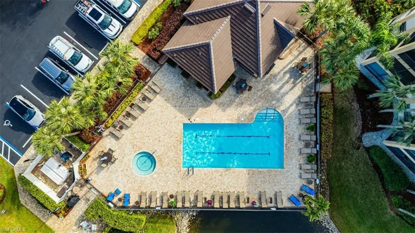 Aerial view of a pool
