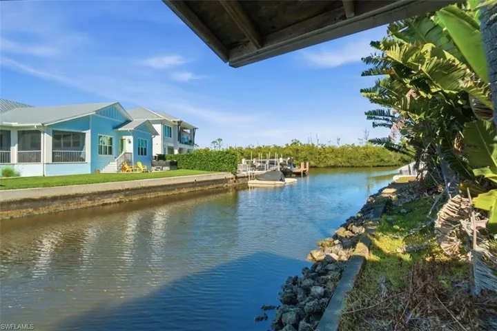 Water view with a dock