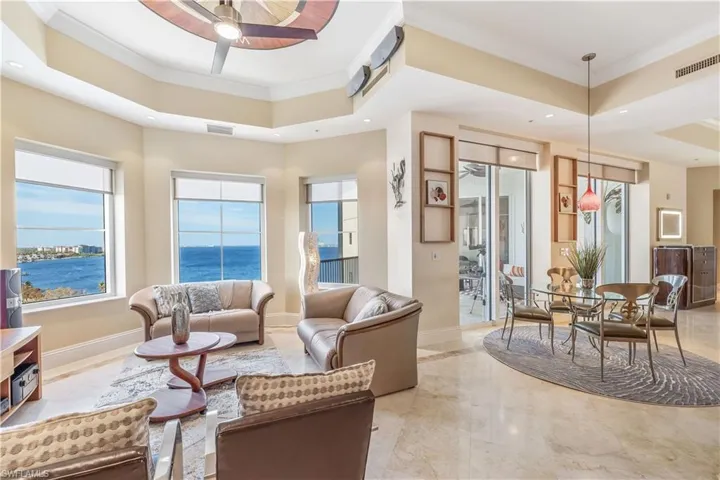 Building lobby with a water view