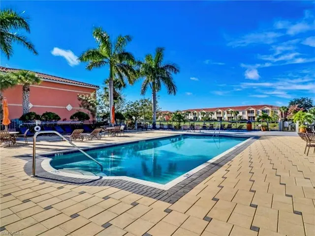 Pool with a patio area