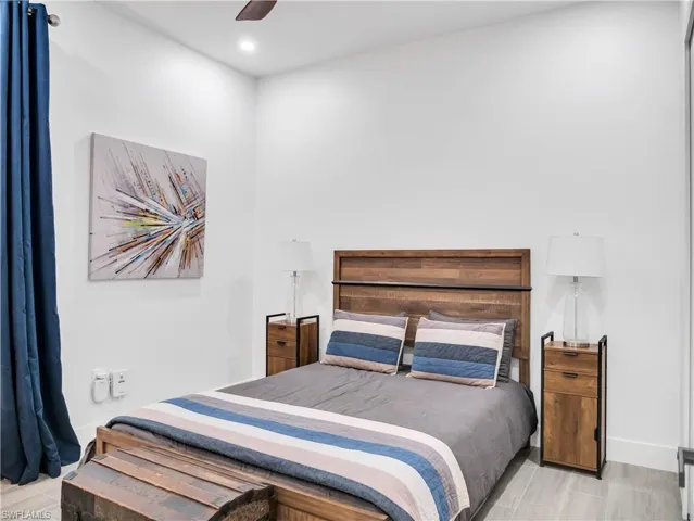 Bedroom featuring ceiling fan and recessed lighting