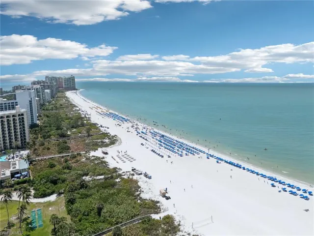 Property view of water featuring a beach view and a city view