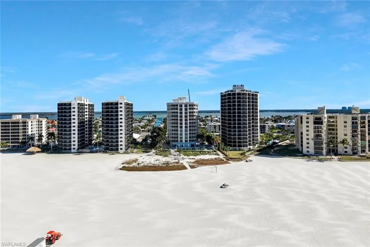 Aerial view of GullWing Beach Resort, positioned directly on the shoreline.