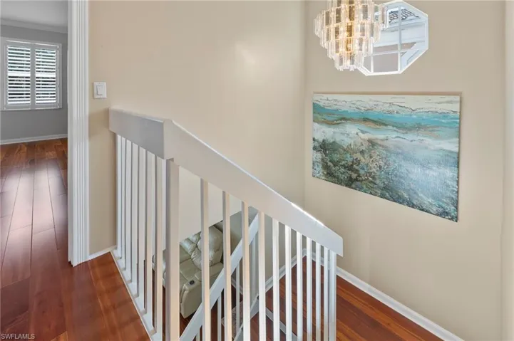 Stairwell with chandelier