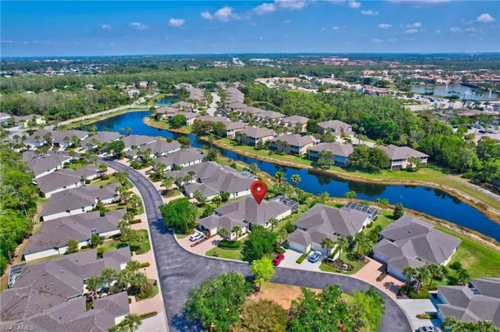 Bird's eye view featuring a water view and a residential view