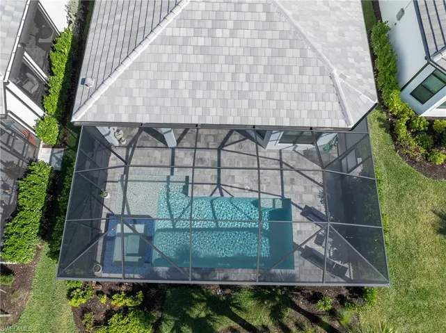 Aerial view of a pool