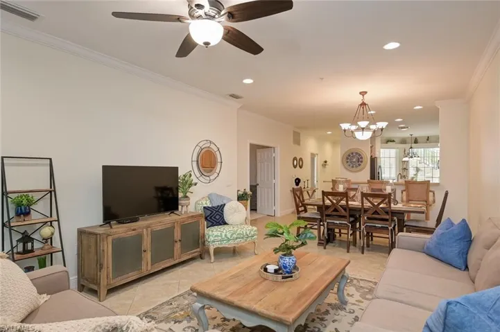 Great room, dining and kitchen