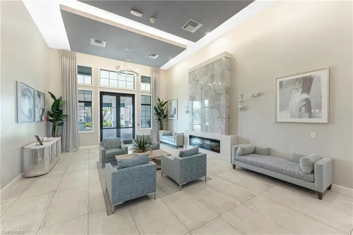 Building lobby featuring a high ceiling