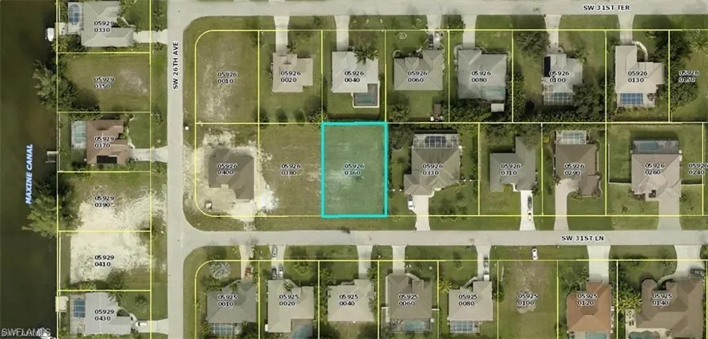 Aerial view of property's location featuring property parcel outlined