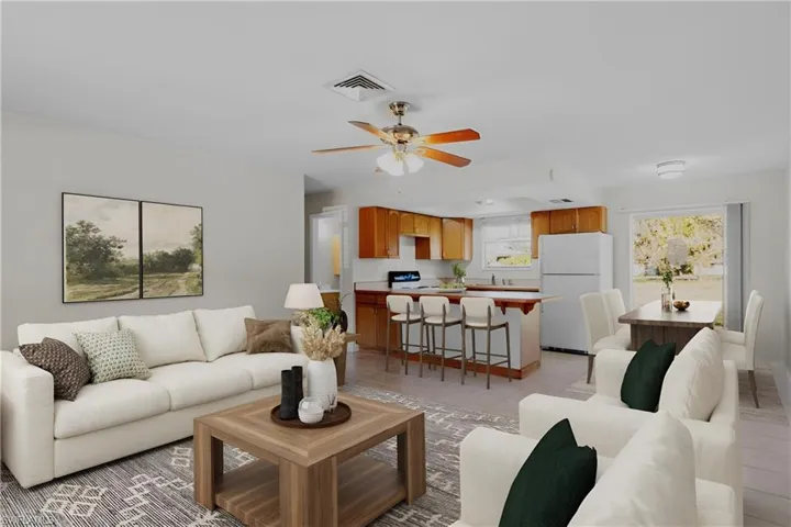 Tiled living room with a healthy amount of sunlight