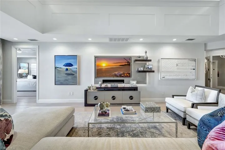 Living room with light wood-type flooring
