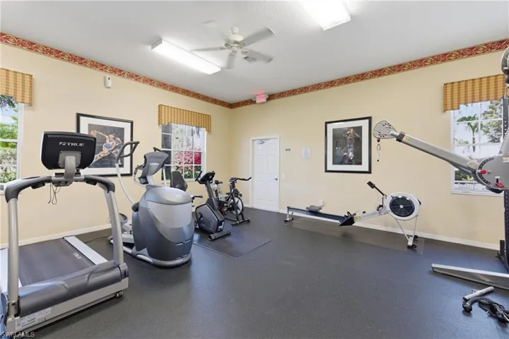 Gym with a ceiling fan