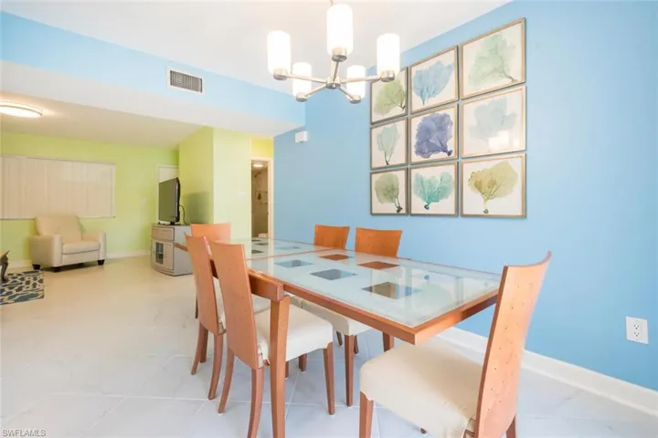 Dining area looking into living room.
