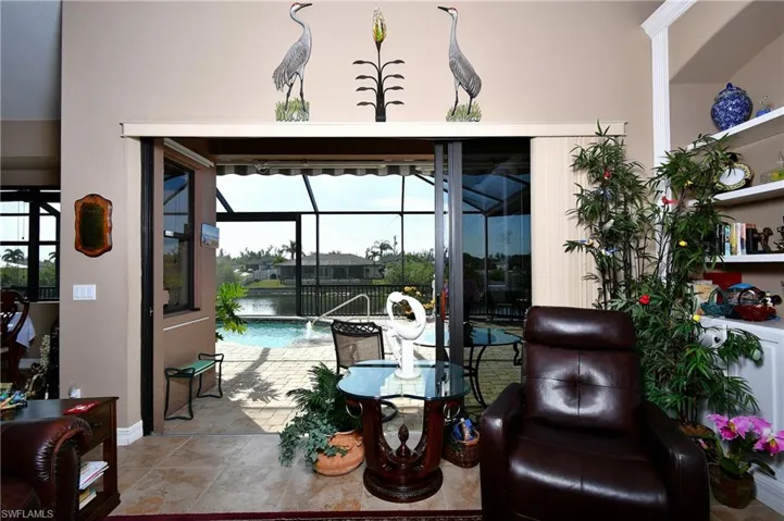Living room with a water view