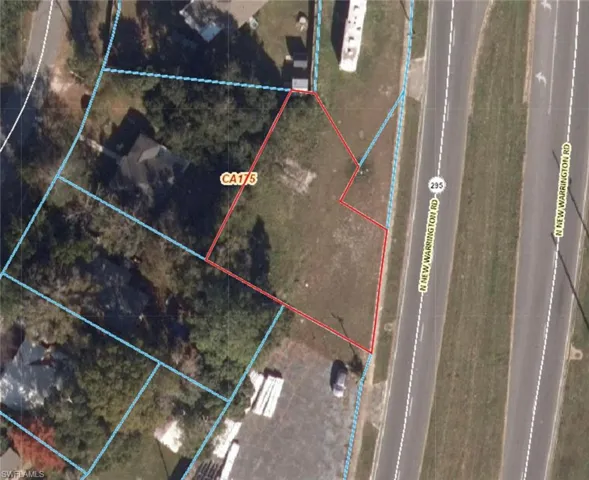 Aerial Map. Displaying the property boundary and surrounding parcels, with roads identified