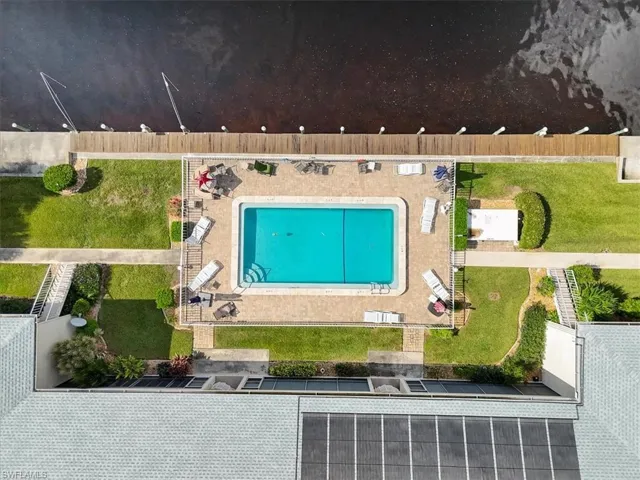 Drone / aerial view of a pool area