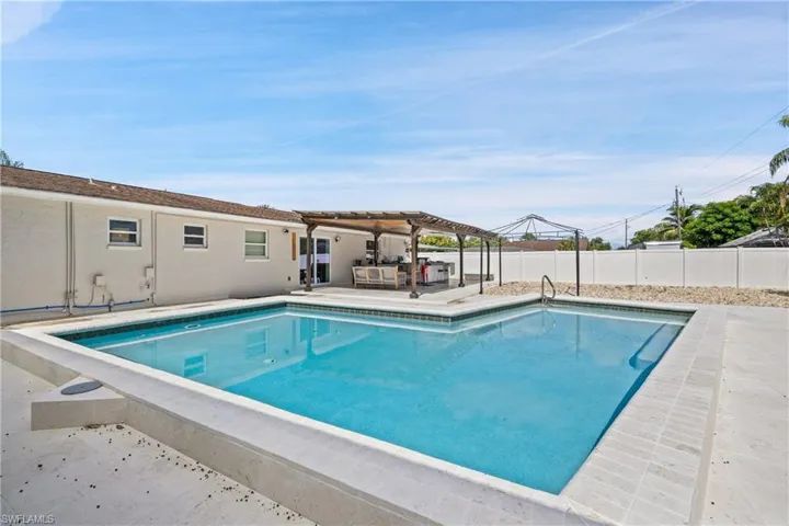 View of pool featuring a pergola and a patio