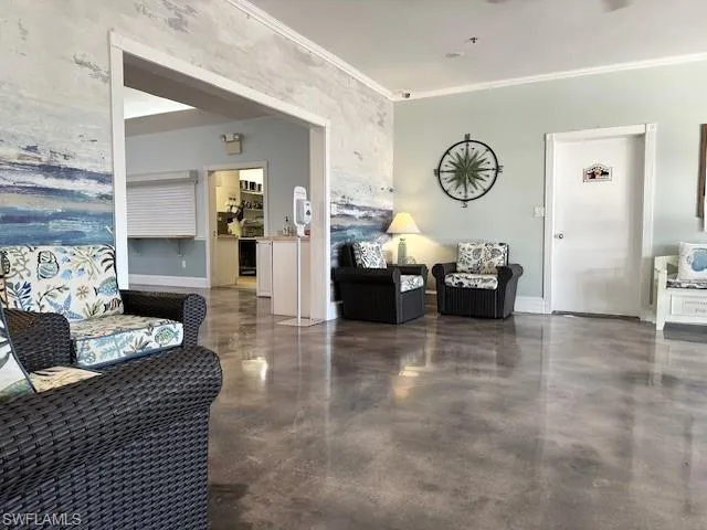 Living room with concrete flooring