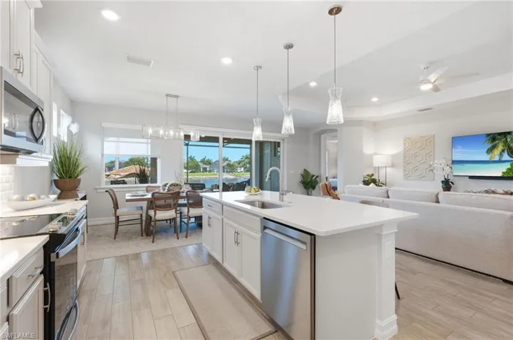 Living, dining, wood look tile floor
