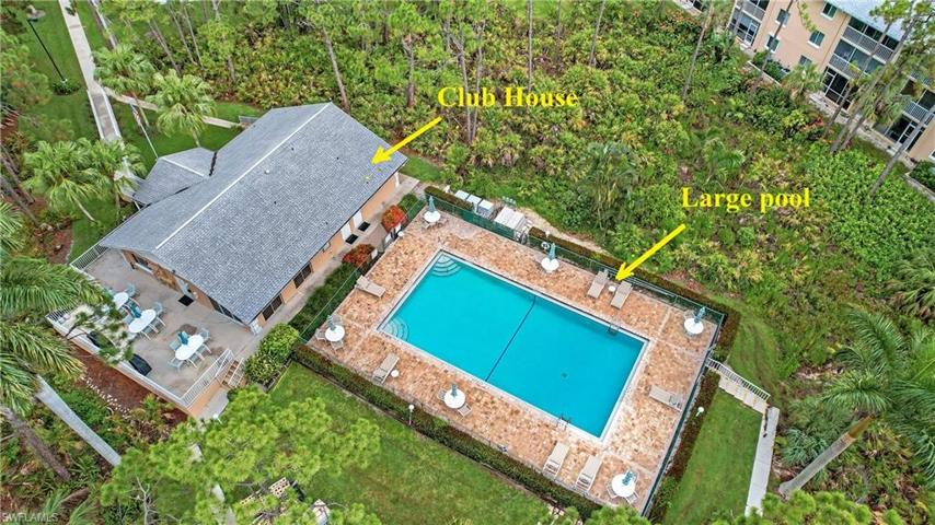 Ariel view of the clubhouse & large pool