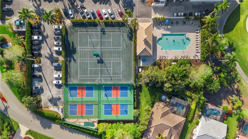 Drone / aerial view of a pool