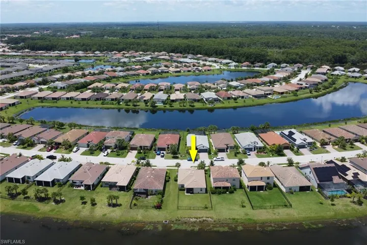 Bird's eye view with a water view and a residential view