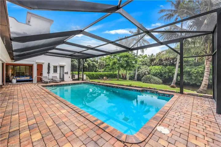 View of pool and panoramic screen.