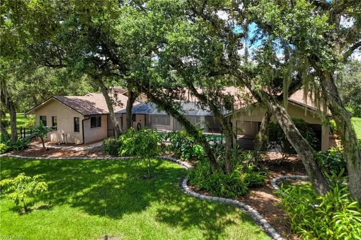 View of backyard Oaks