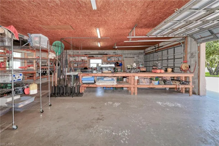 Garage with a workshop area