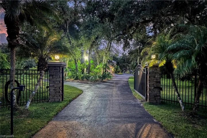 View of gate at dusk