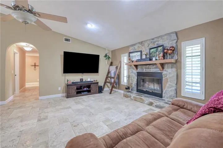 Great Room with woodburning fireplace