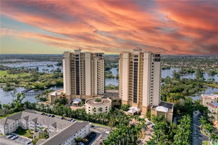 Aerial view at dusk with a water view