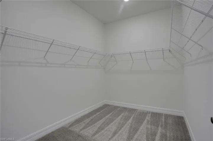 Walk in closet featuring light colored carpet