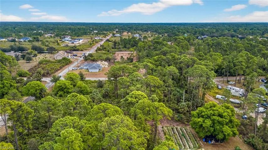 Aerial view of a heavily wooded area
