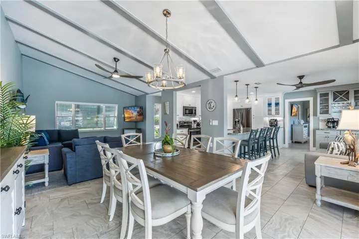 Dining area with vaulted ceiling