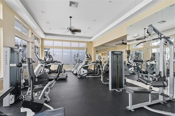 Gym with ceiling fan
