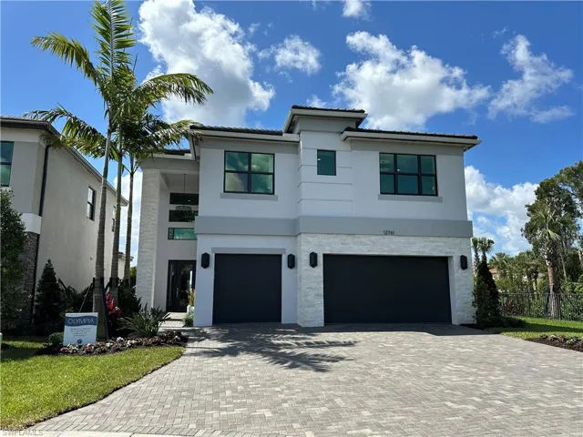 Modern home featuring a garage