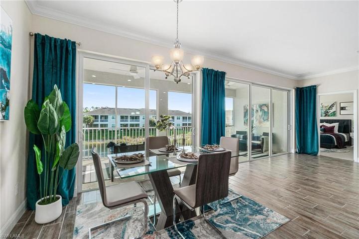 Dining area, with the doorway to the master bedroom in the background.