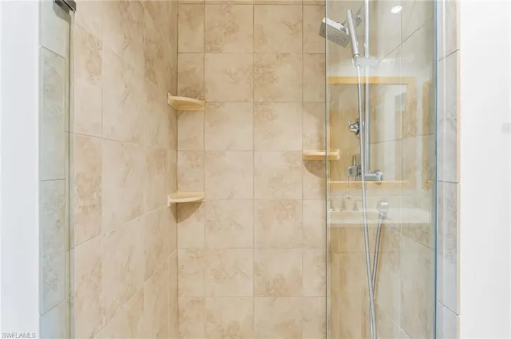 Detailed view of a tile shower