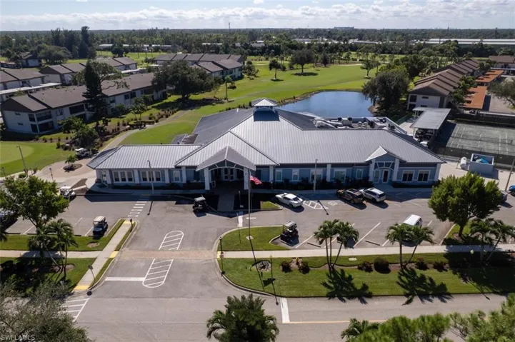 Aerial view of a nearby body of water and a golf club