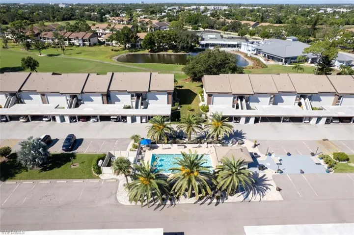 Aerial view of a nearby body of water and a golf club