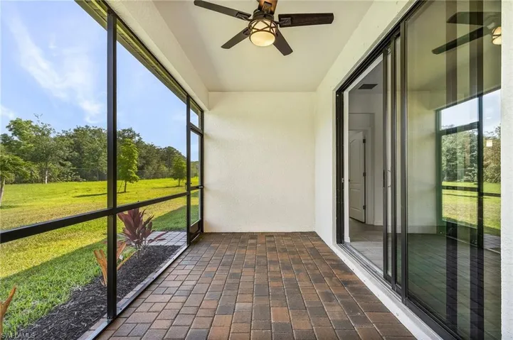 Screened lanai with ceiling fan