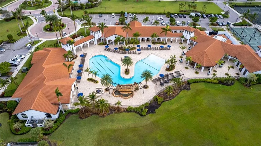 Drone / aerial view of a pool area