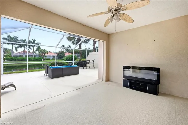 covered lanai area with hurricane shutters