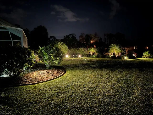 View of yard at night